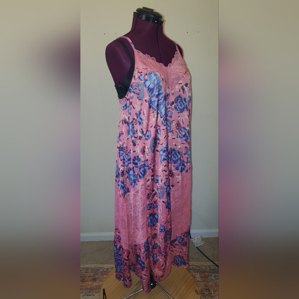Intimately Free People First Date Pink Floral Lace-Trim Maxi Slip Dress Sz S - Picture 6 of 13